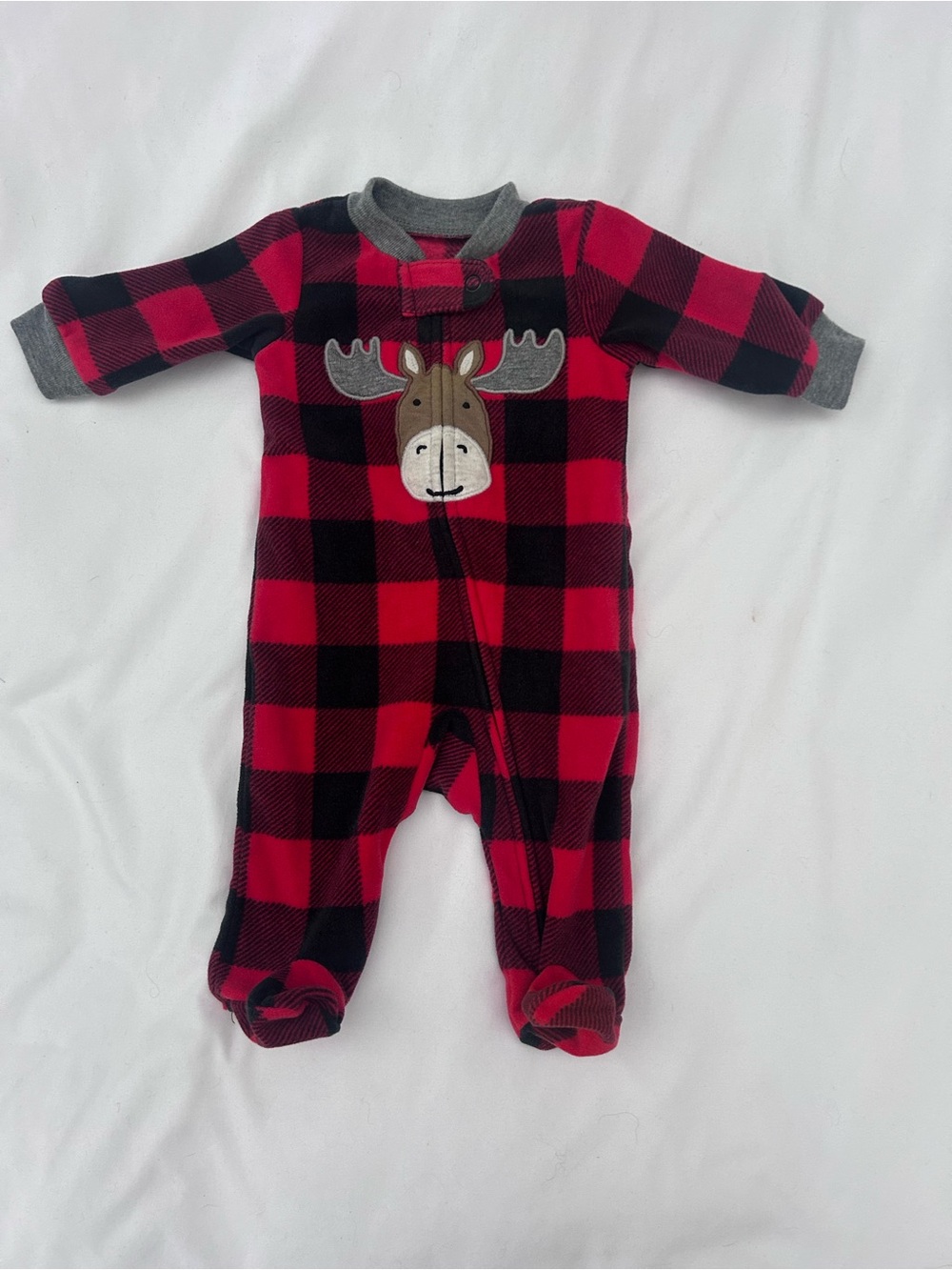 Carter's Red and Black Buffalo Plaid Moose Footed One-Piece